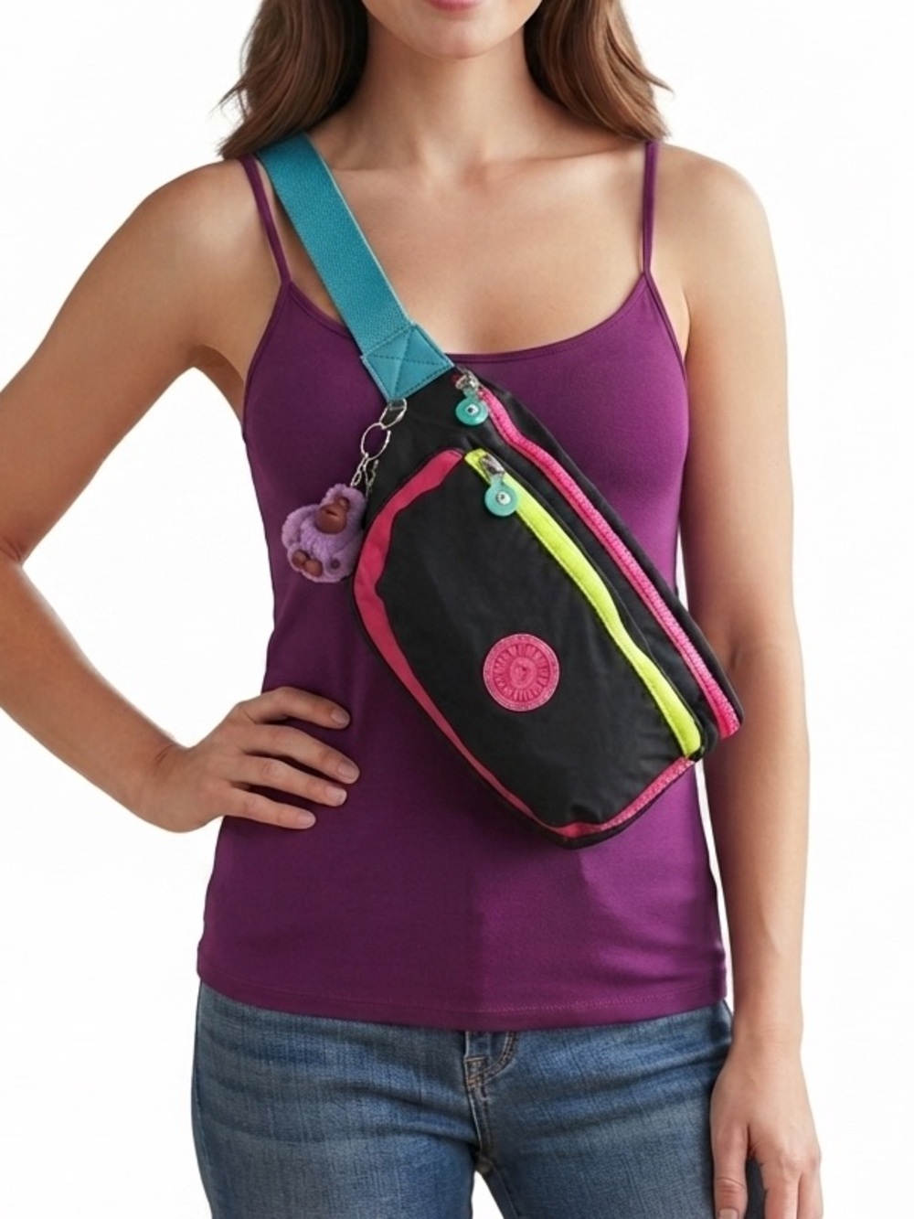 Kipling Yasemina Travel Belt Bag Fanny Pack Sling Bag Rainbow Black - Picture 2 of 8